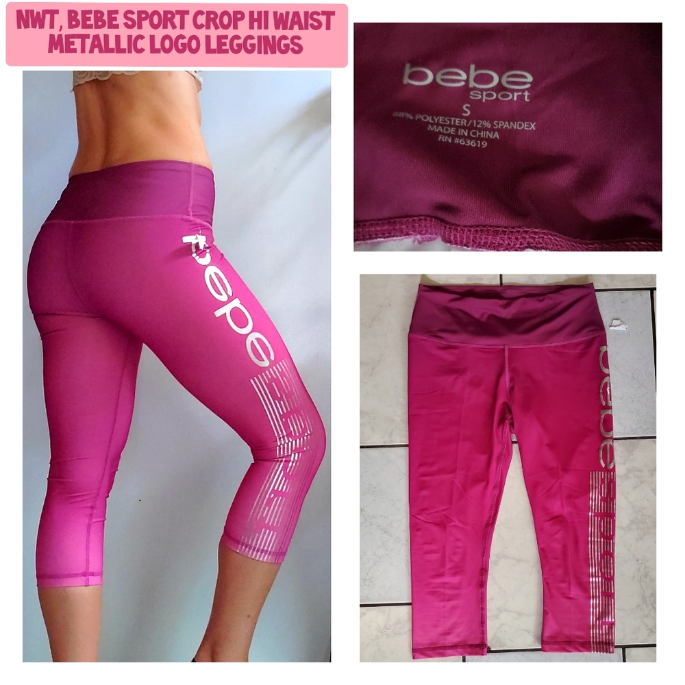 NWT, VS Pink bebe sport metallic logo Capri yoga's